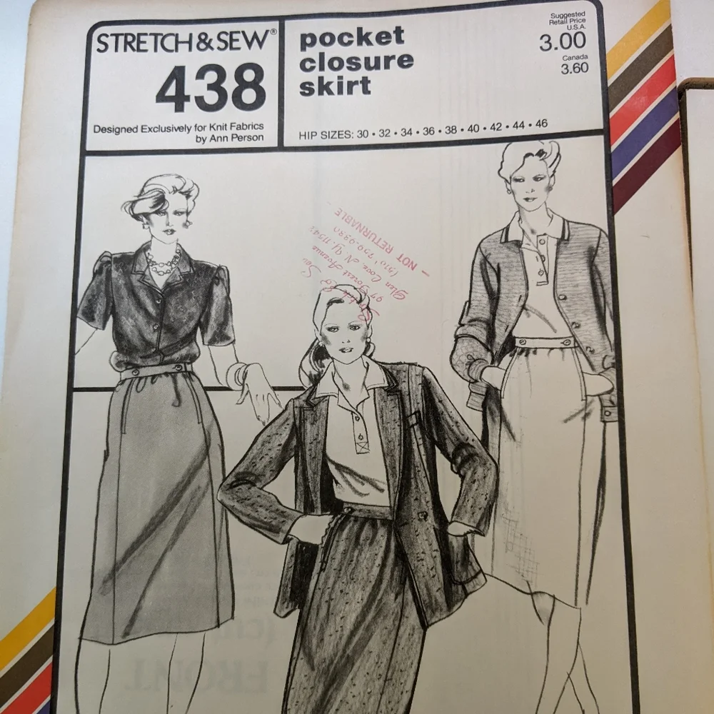 Vintage 1980 Stretch & Sew Skirt #438 Pocket closure skirt- Knit Fabric Pattern